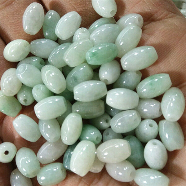 150pcs 6x9mm Natural Burmese Jadeite Beads DIY Rice Shaped Jadeite Loose Beads