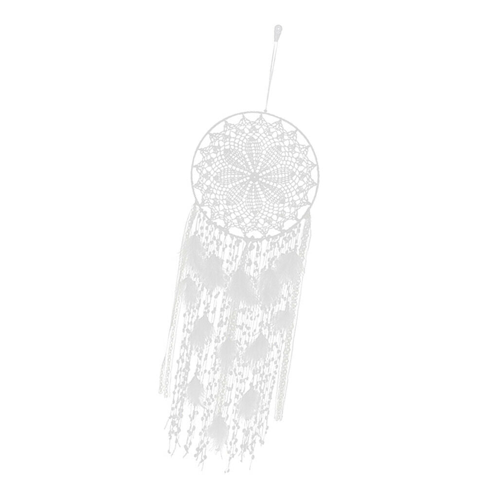 Boho White Dream Catcher Circular with Feather Wall Hanging Drop Ornament
