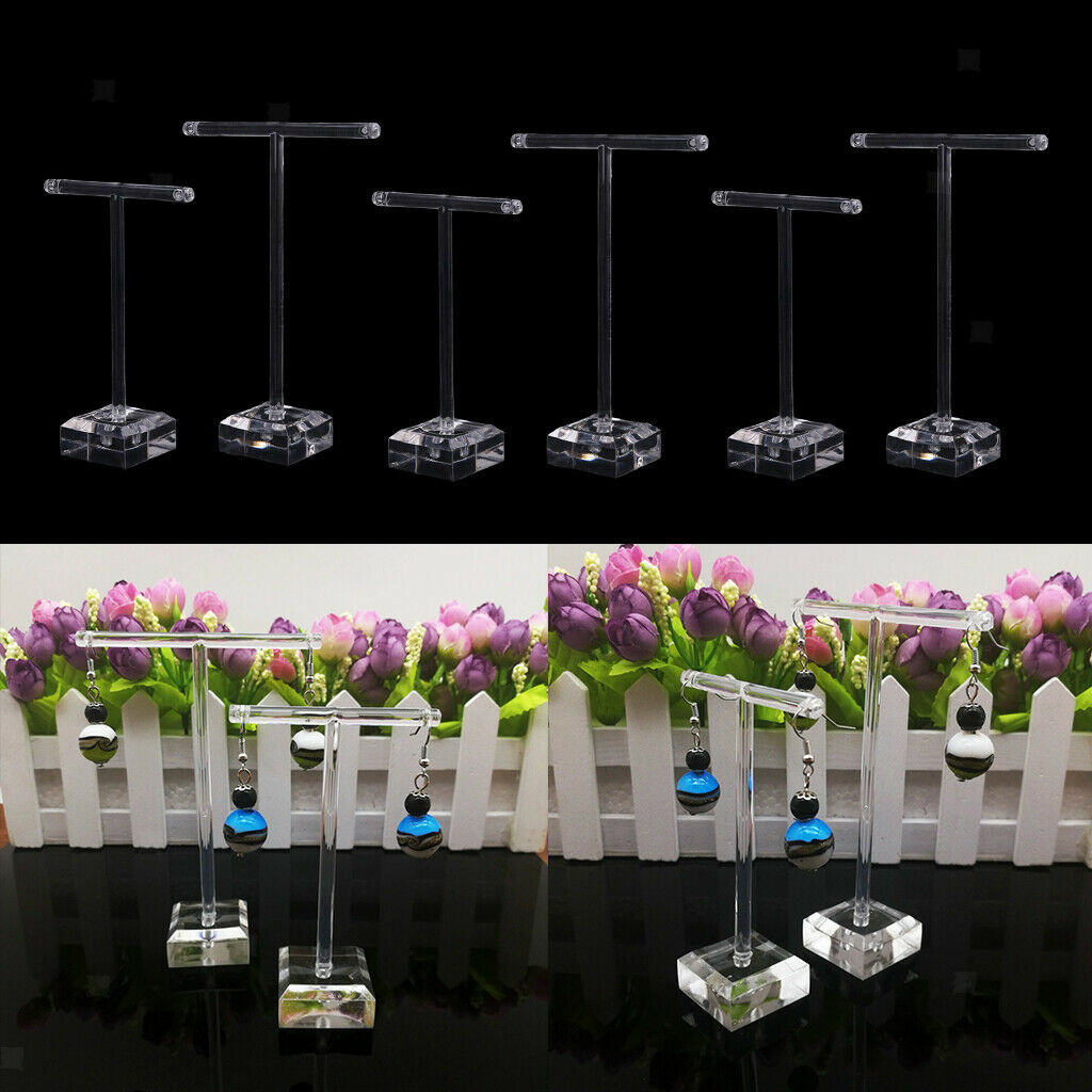 6Pcs Acrylic Earring Necklace Jewelry Display Rack T Bar Stand Holder Organizer