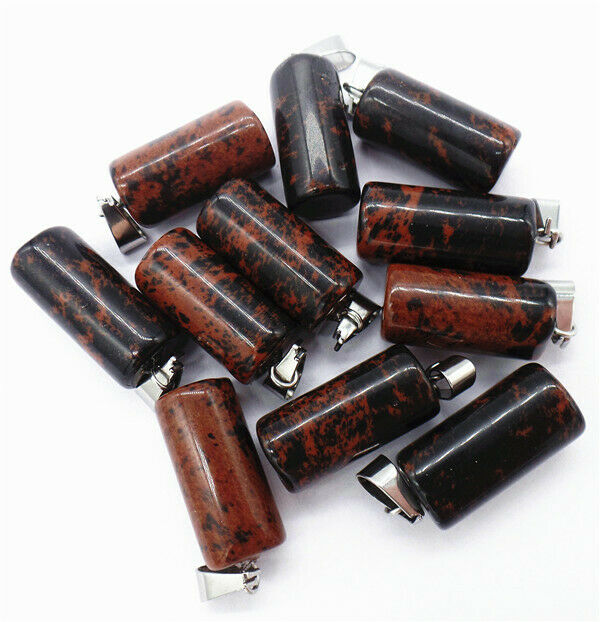 100Pcs 25x10mm Natural Brown Red Mahogany Obsidian Cylinder Pendant Bead HH8196