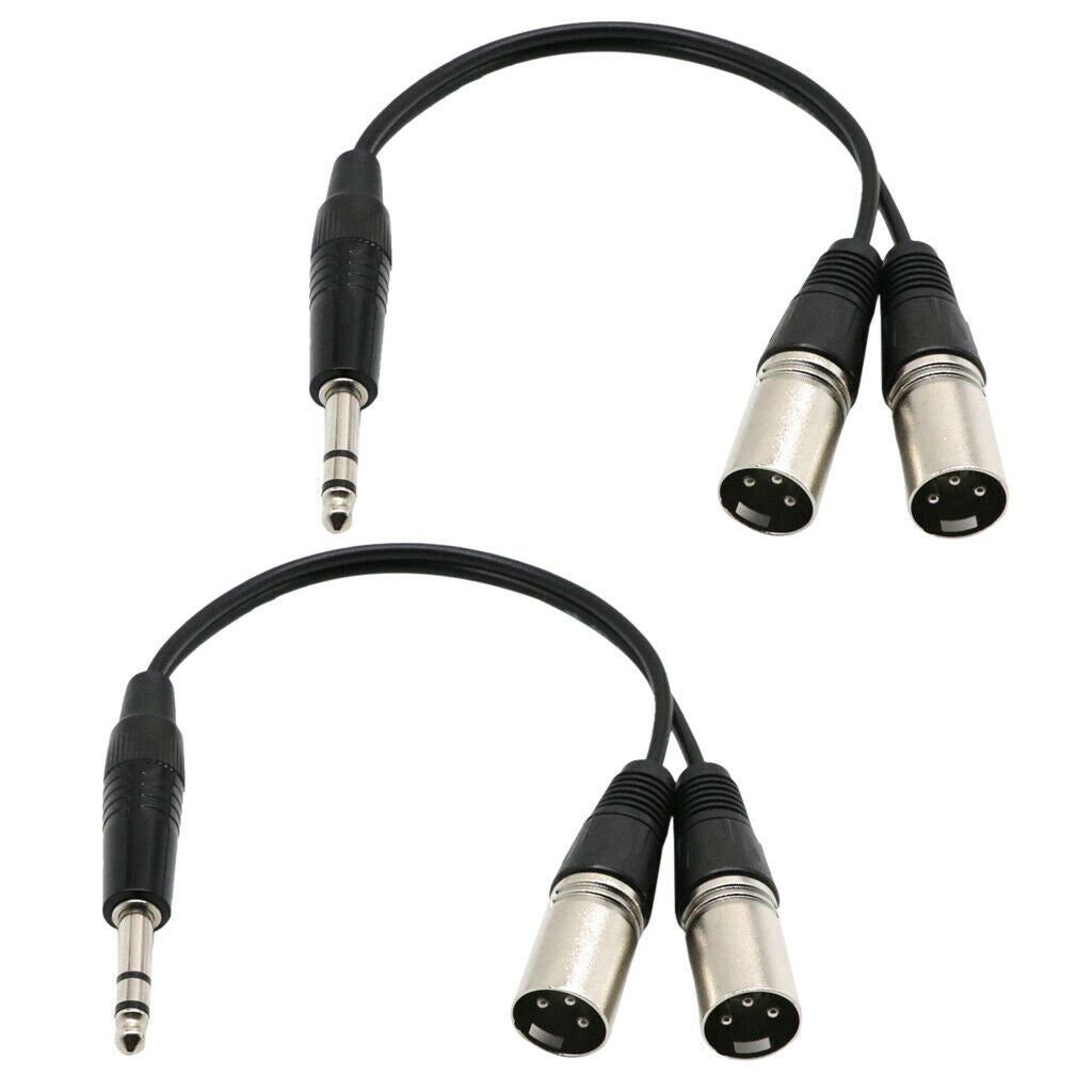 2 Pieces 6.35mm Stereo Male to Double XLR Male Audio Splitter Cable for DJ Mixer