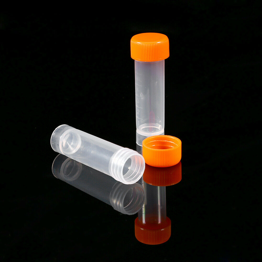 10pcs 5ml 58mm Lab Plastic Frozen Test Tubes Vial Seal Cap Container w/Gasket