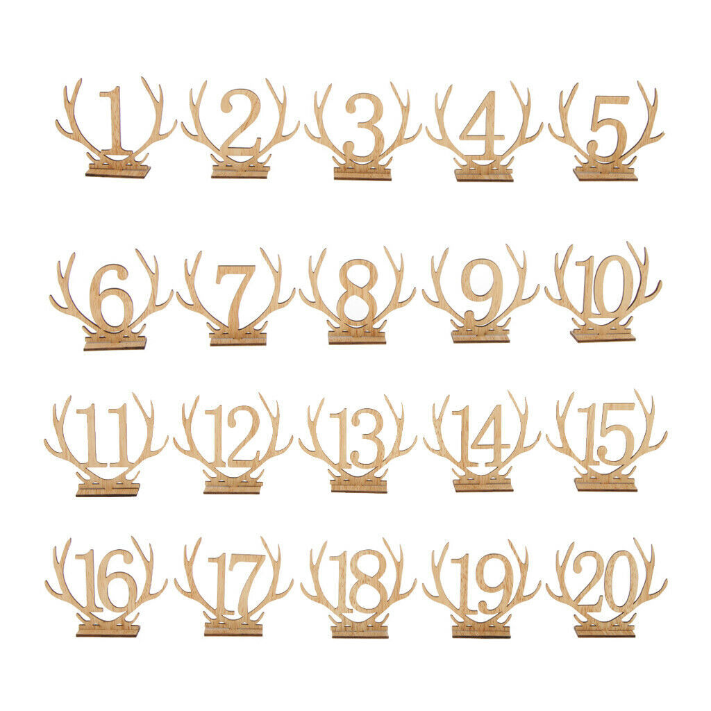 Wooden Antler Freestanding 1-20 Table Number Sign Stand Wedding Table Decor