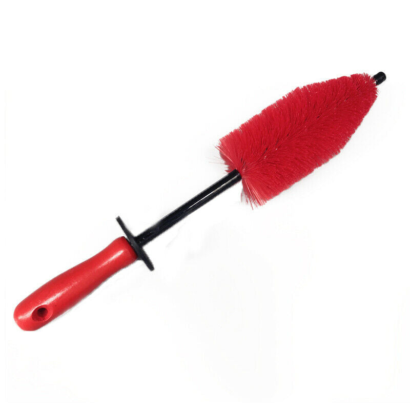 36CM Super Strong Auto Car SUV Wheel Tire Rims Cleaning Brush Wooden Handle Red