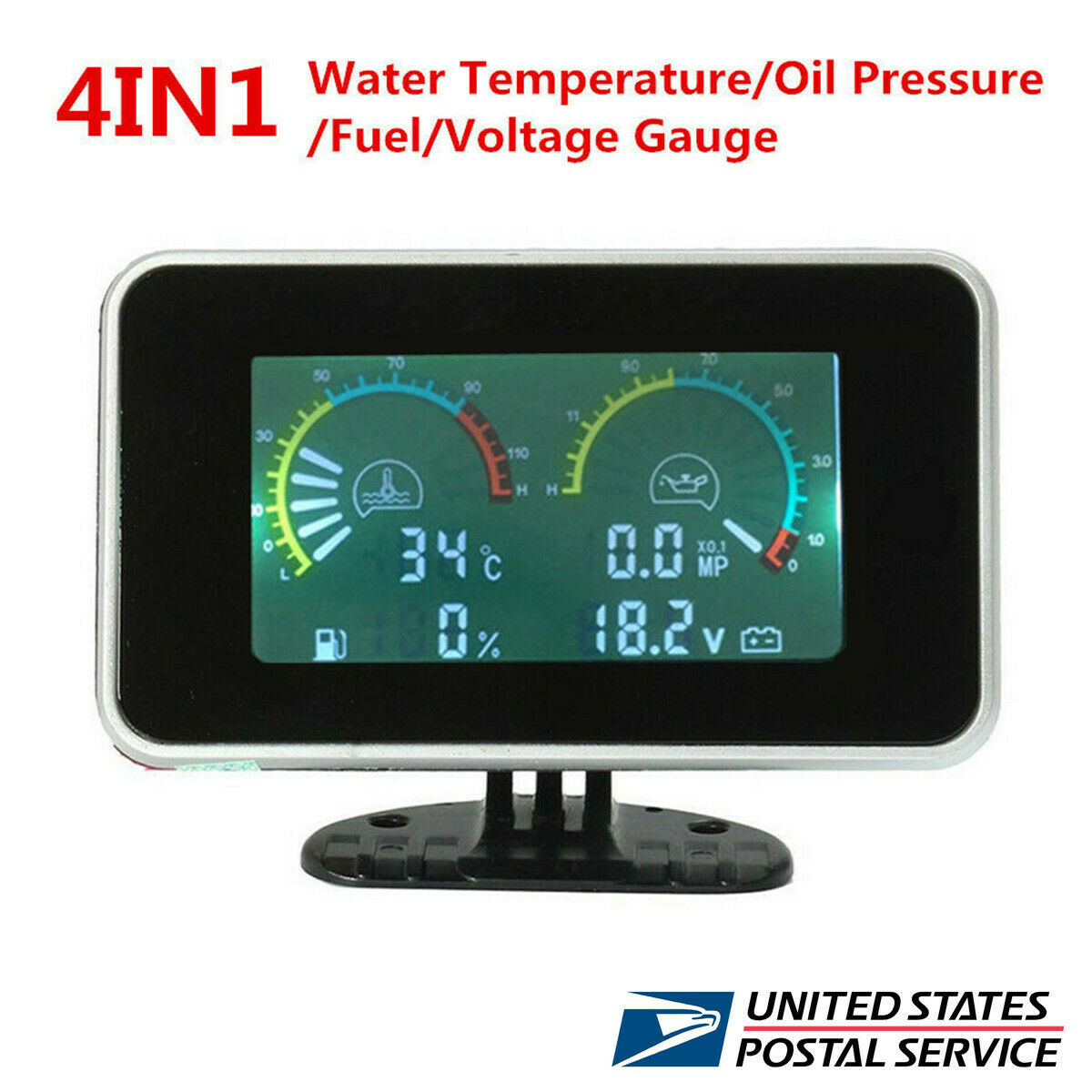 12V/24V 4In1 LCD Car Oil Pressure/Voltmeter /Water Temperature Gauge Fuel Meter