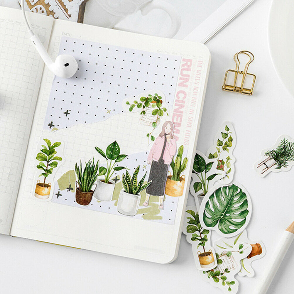 45pcs green leaves tree life plants DIY Diary Craft Stickers Scrapbooking.l8