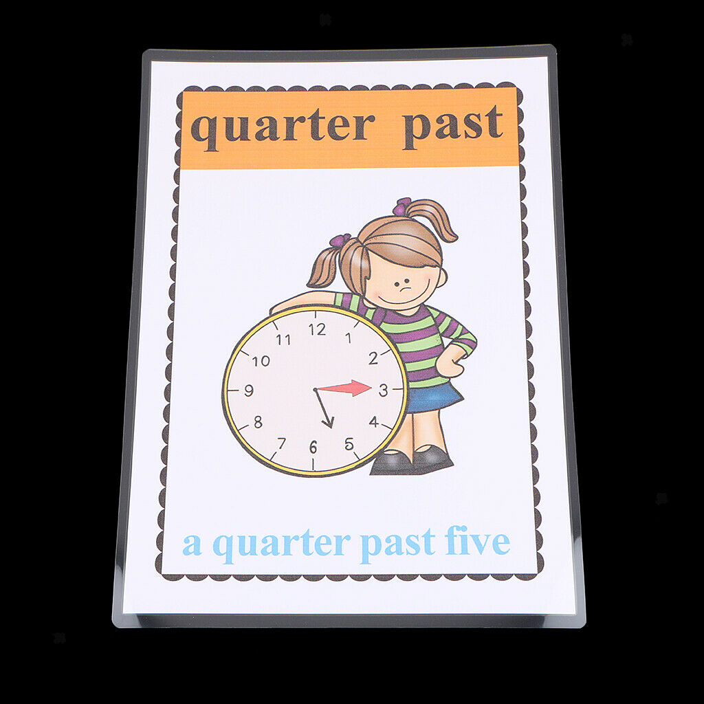 30*22cm Large Preschool Educational Sight Word Flashcards - Clock Time 5Pieces