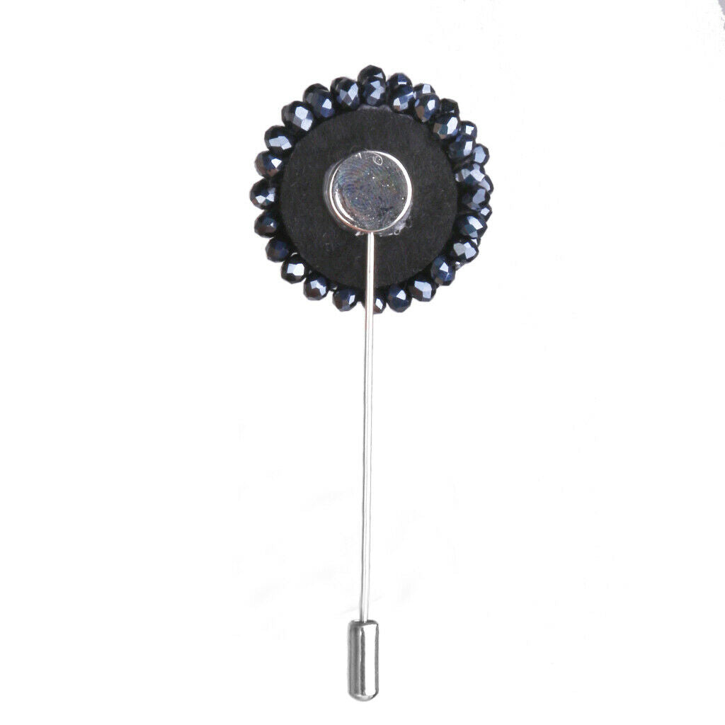Handmade Crystal Round Spherical Stick Brooch Pin for Women Navy Blue