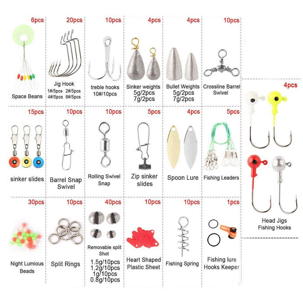 208pcs/Set Portable Fishing Accessories Kit Fishing Swivels Assorted Sizes