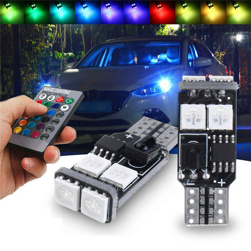 2 Pieces T10 5050 6SMD LED RGB Light Bulb Remote Control Clearance Lamp