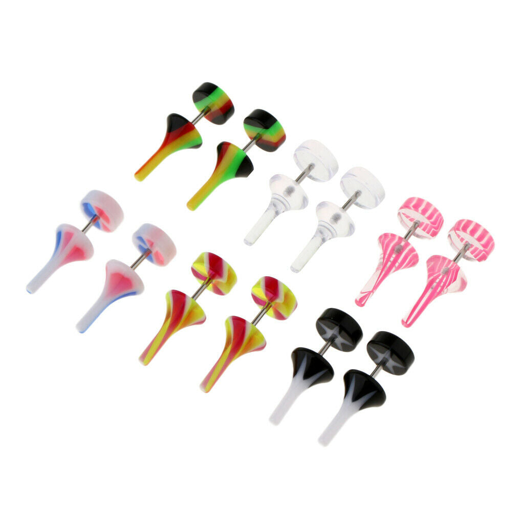 6 Pairs of Beautiful Colored Acrylic Ear Cone Kit with 16 Gauge Piercing