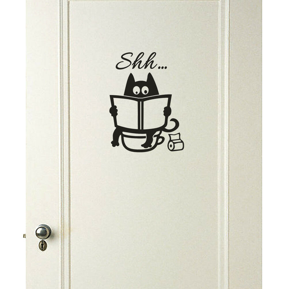 Cute Cat Shh Toilet Wall Stickers Art Vinyl Mural Home Room Decor Removabl.l8