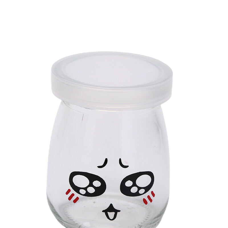 6PCS Pudding Bottles Cute Face Heat-resistant Glass Jelly Yogurt Jar Contain KX