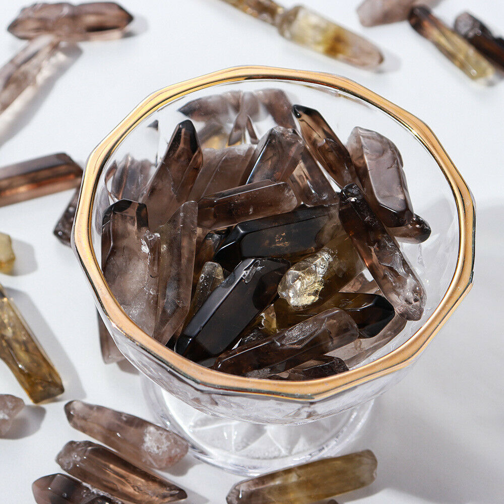Natural Smoky Quartz Crystal Monocrystal Reiki Wand Healing Points Stone Bulk
