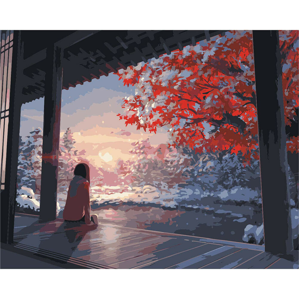 Watching Cherry Blossom Girl DIY Paintings By Number Kits Oil Art Picture @