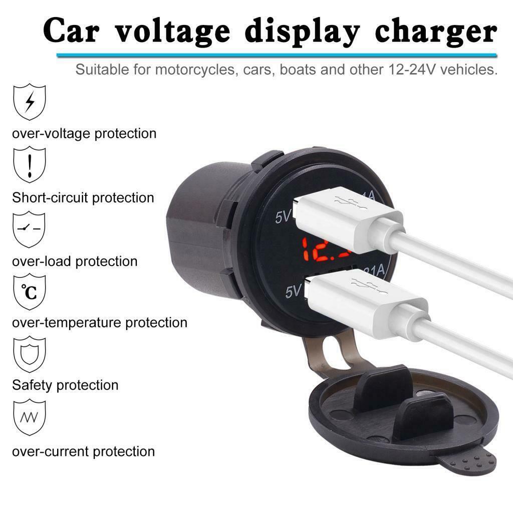 3.1A Dual USB Charger Power Outlet Digital Voltmeter Red LED 12-24V for Car