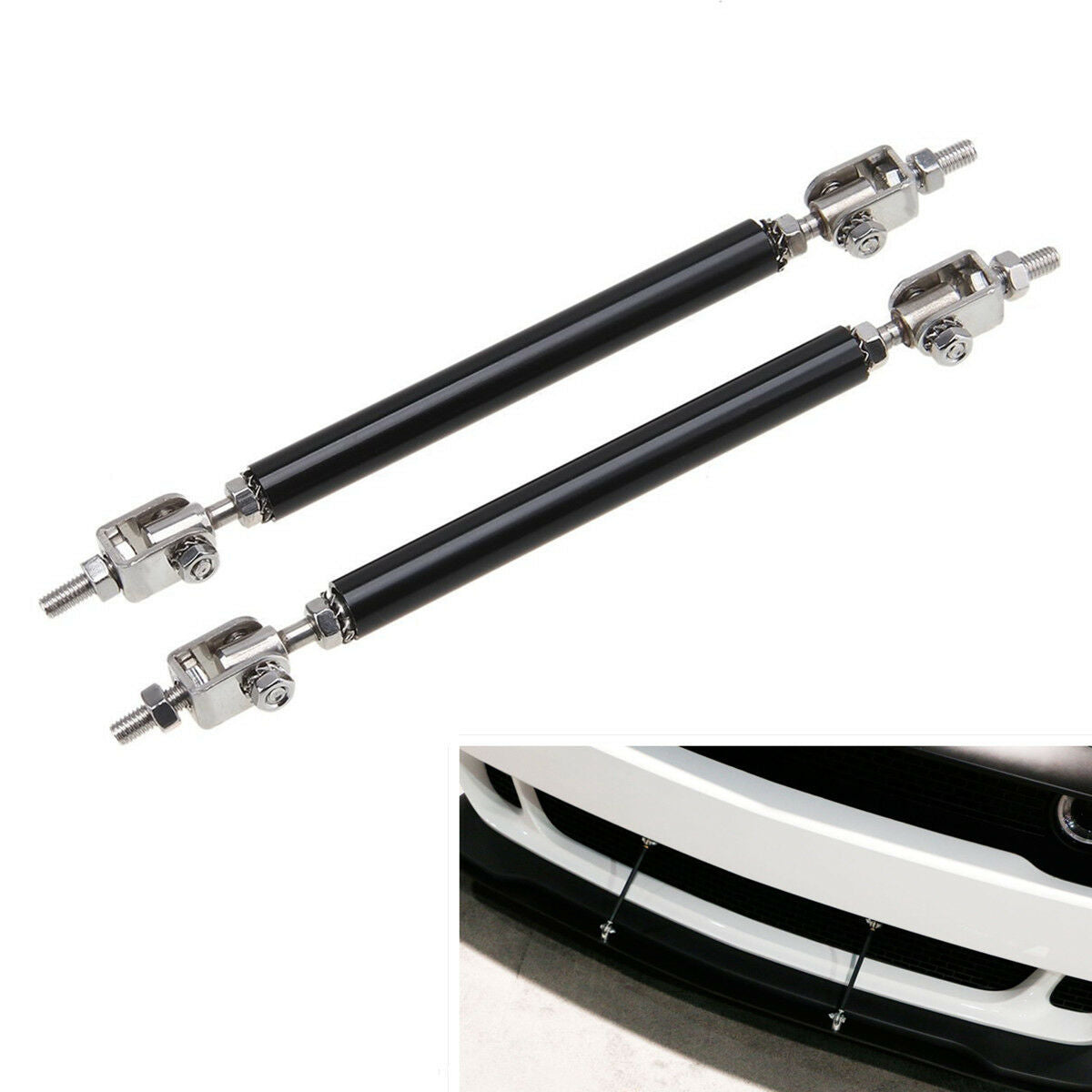 2xAdjustable Front Bumper Lip Splitter Strut Rod Tie Stainless Steel Support Bar
