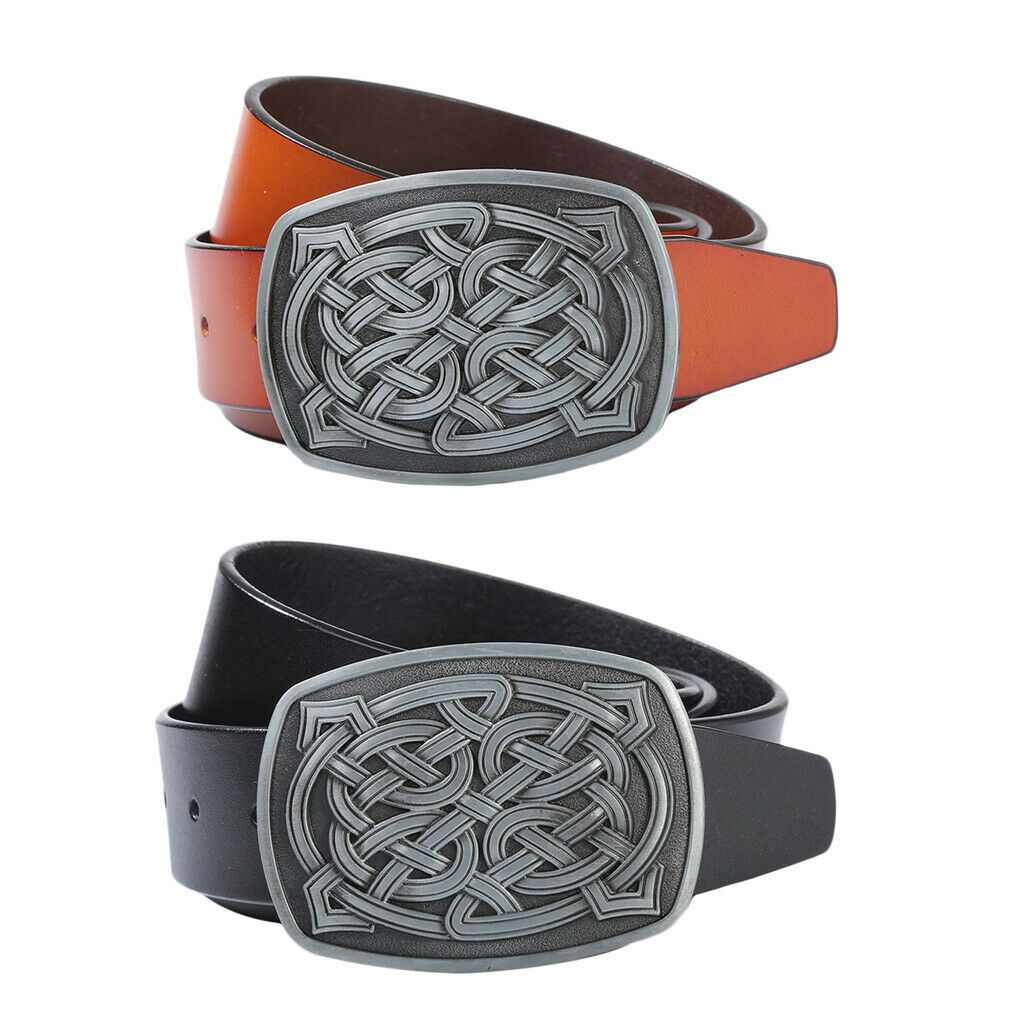 Cowboy Leather Belt Rock Celtic Belt Buckle Rectangle Jeans Accessory Black