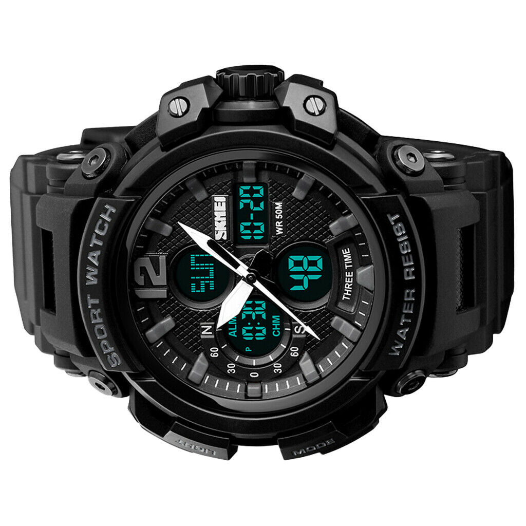 Multifunction LED Waterproof Sports Teens Quartz Digital Watch Black