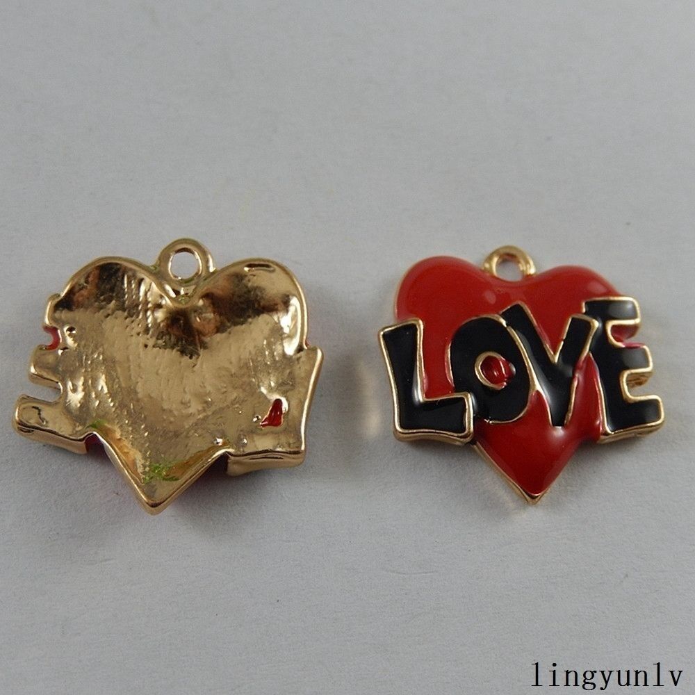 12 pcs Enamel Plated Love Heart Charms Necklace Pendant Findings Alloy Crafts