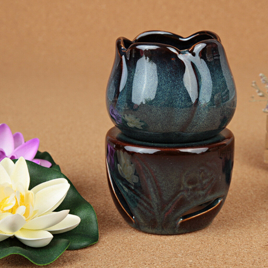 European Lotus Incense Cones Burner Candle Tealight Holder Ornament Blue
