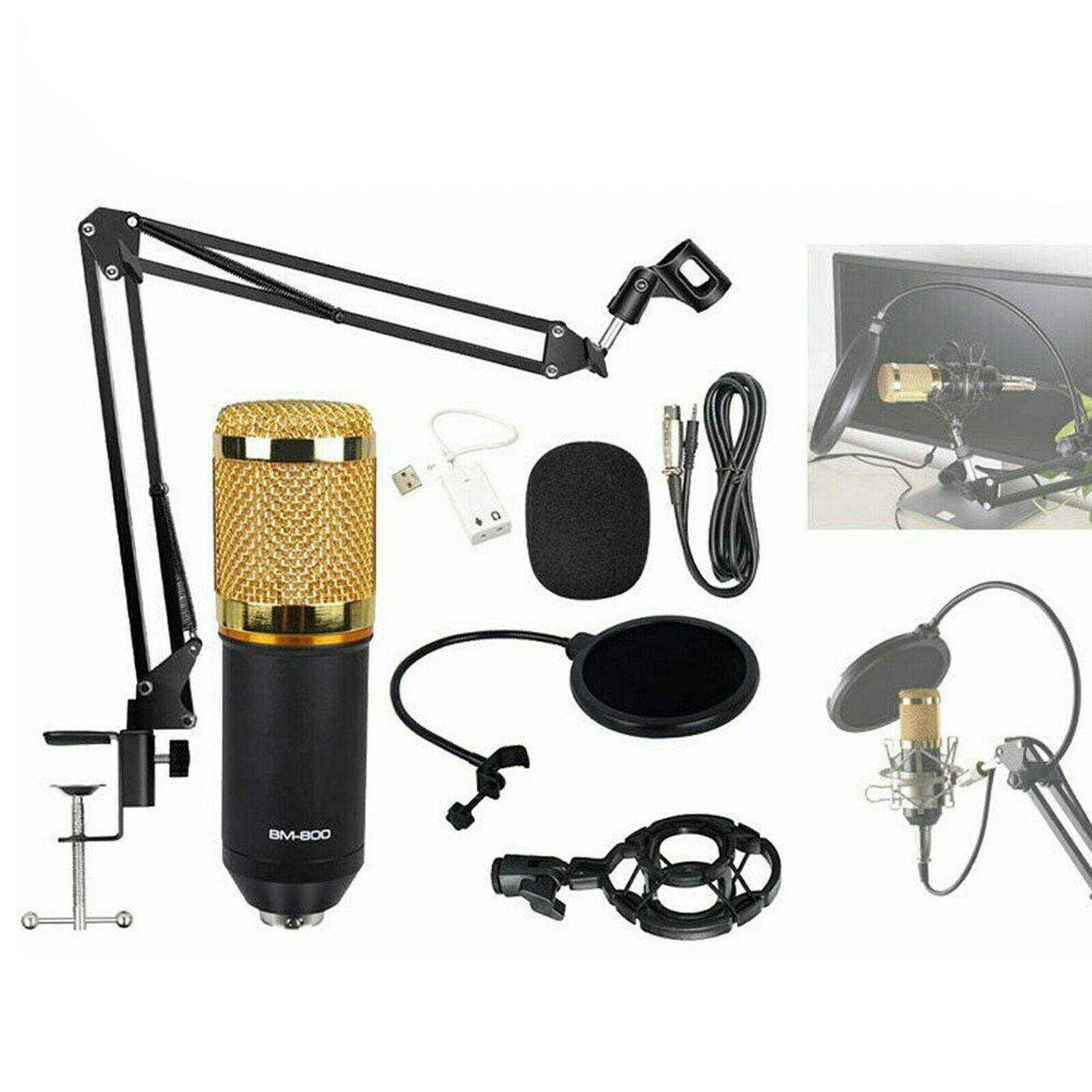 BM-800 Professional Studio Condenser Microphone Kit Cardioid Mic USB Cable