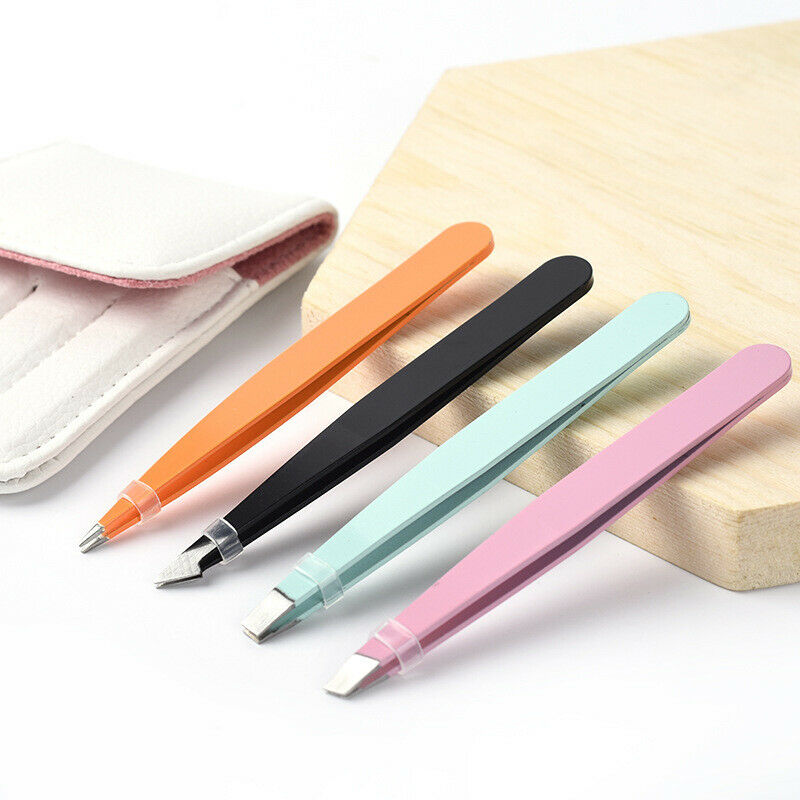 4Pcs Stainless Steel Eyebrow Eyelash  Tip/Flat Tweezers DIY Beauty Makeup Tools