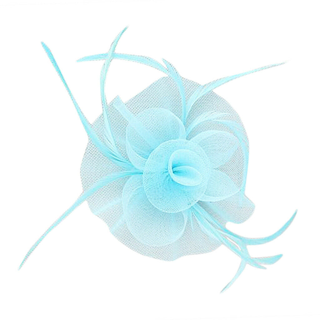 Flower Net Feather Fascinator Beak Clip Wedding Races Fascinator Baby Blue