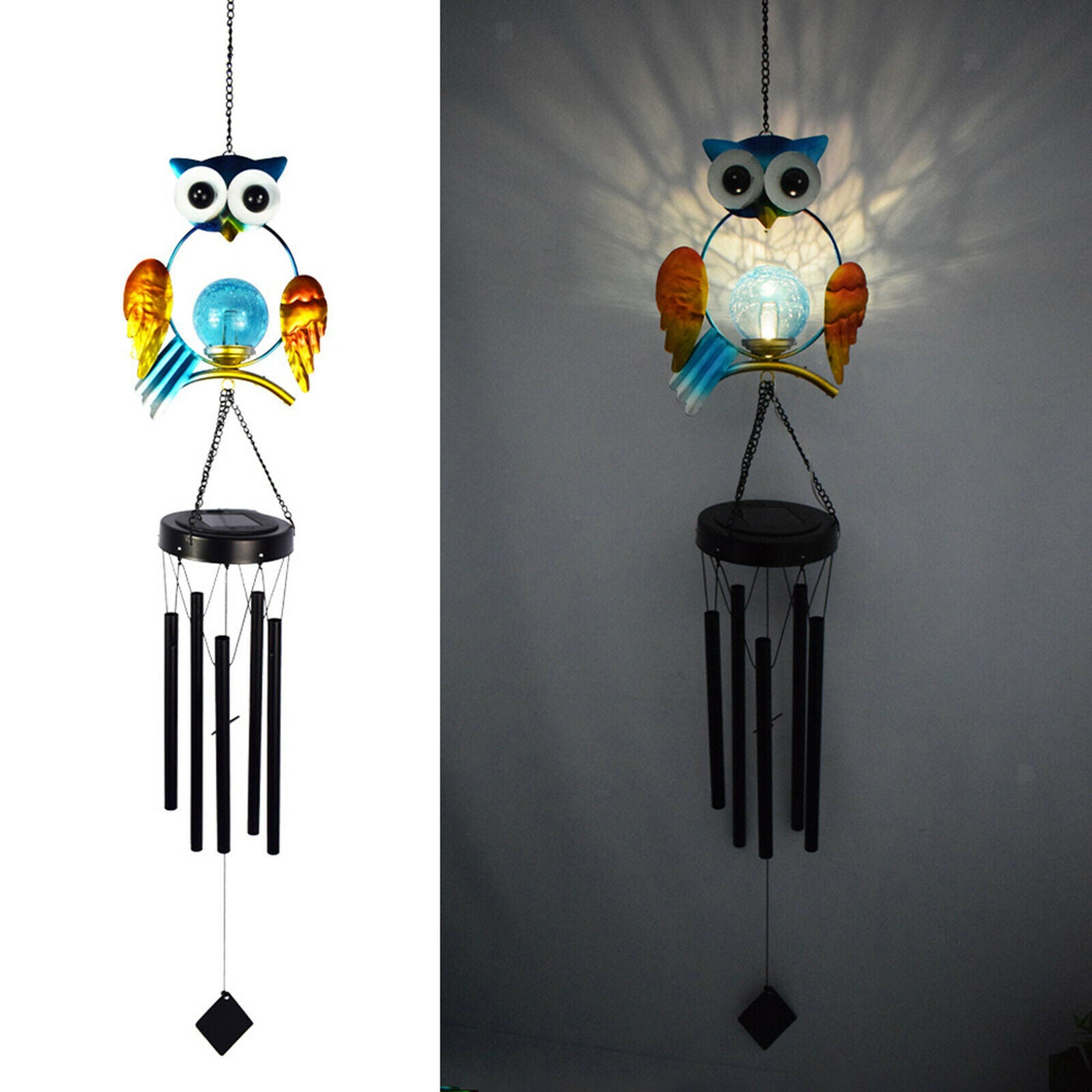 Owl Solar Wind Chime Wind Bell LED Lamp Indoor Garden Lawn Decor Craft