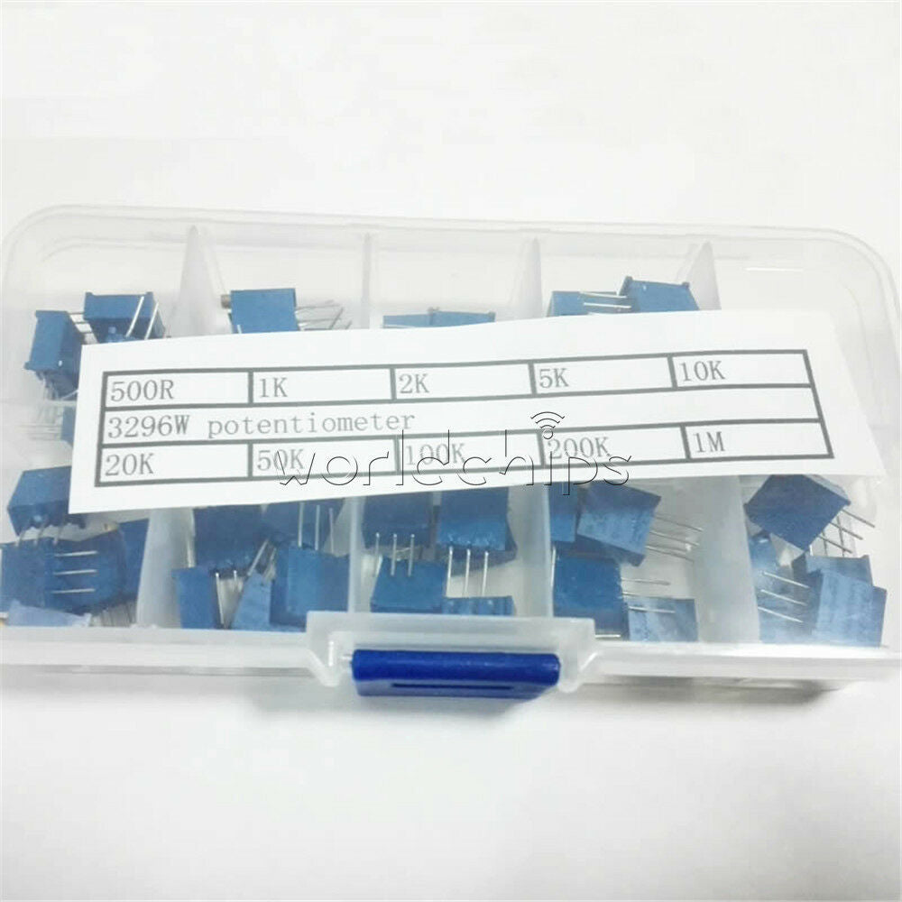 50PCS 10 Value 3296 Multiturn Variable Resistor Trimmer Potentiometer Kit +Case
