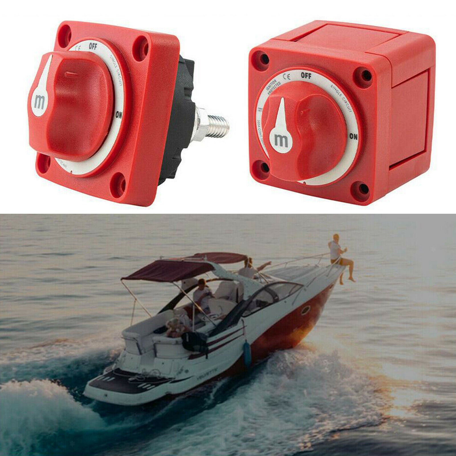 2X 6006 Marine Battery Switch M SERIES On/Off 300 Amp -Red IP66 waterproof
