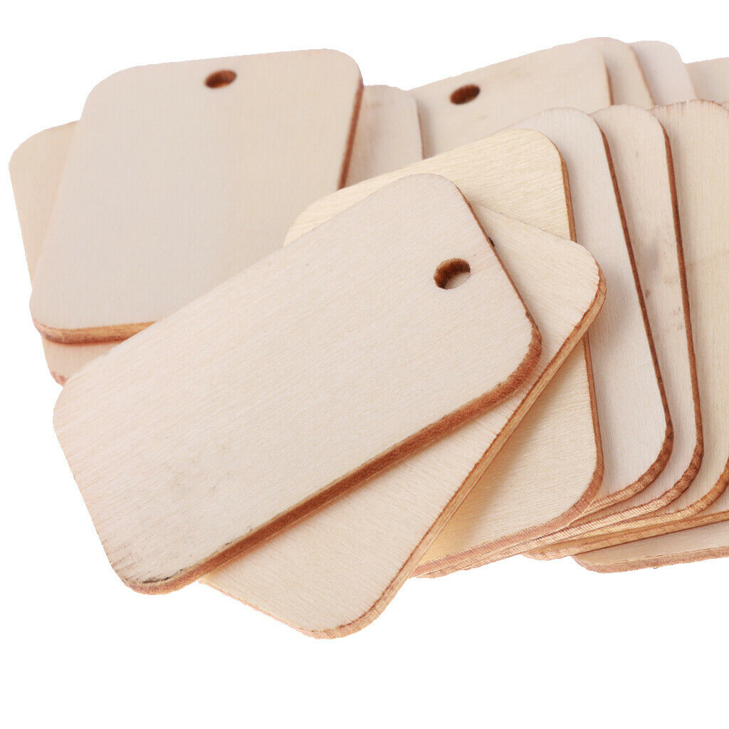 100x Blank Wood Rectangle Gift Tag for Wedding Christmas with Rope Natural