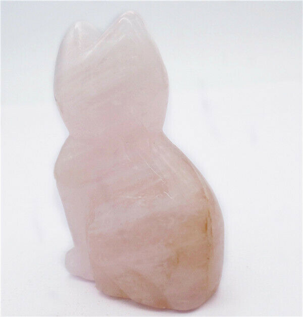 50x31x20mm Cat Decoration Natural Rose Quartz Carved Statue Reiki Decor HH7969
