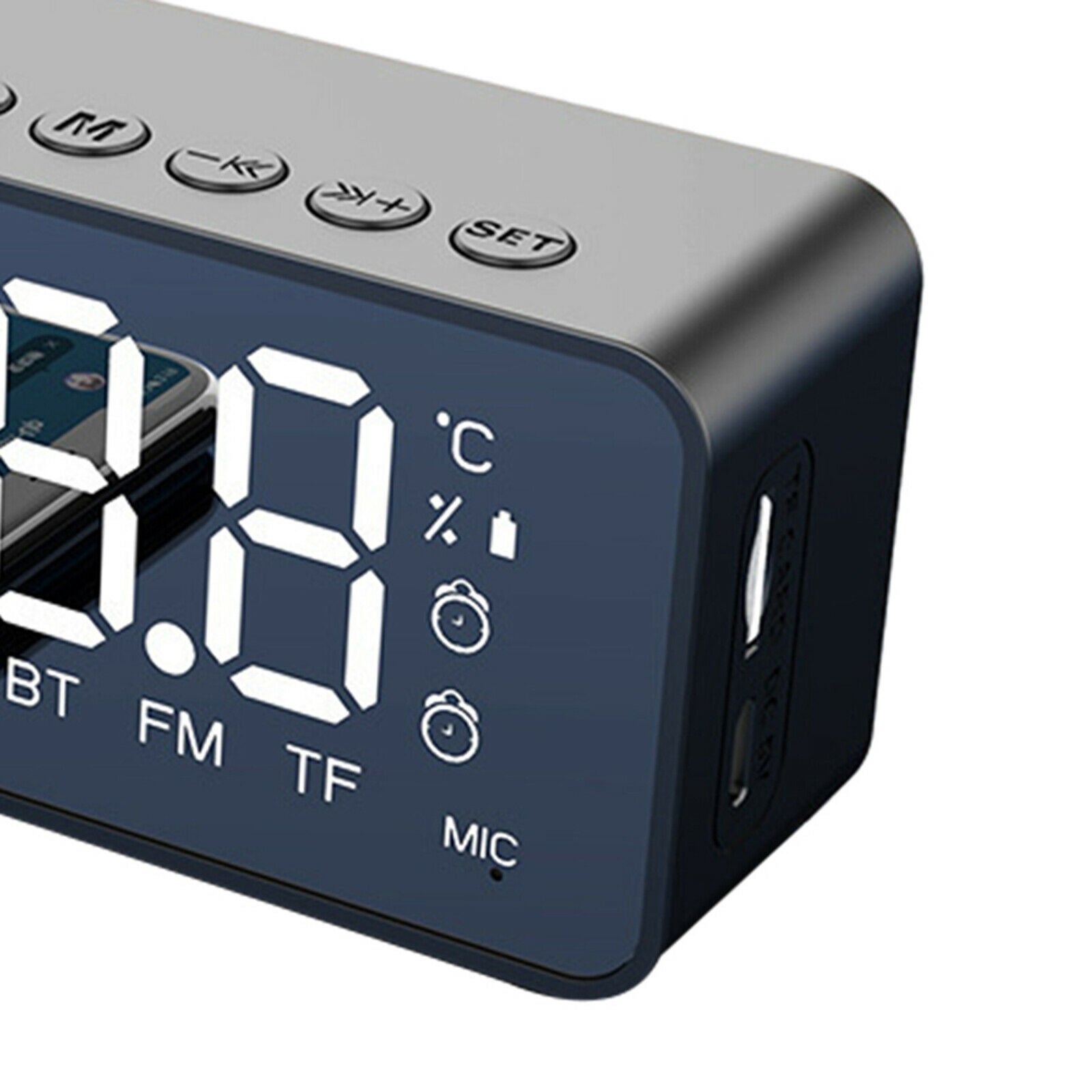 Bluetooth Speaker Mini Dual Alarm Temperature Clock Large Mirror Screen