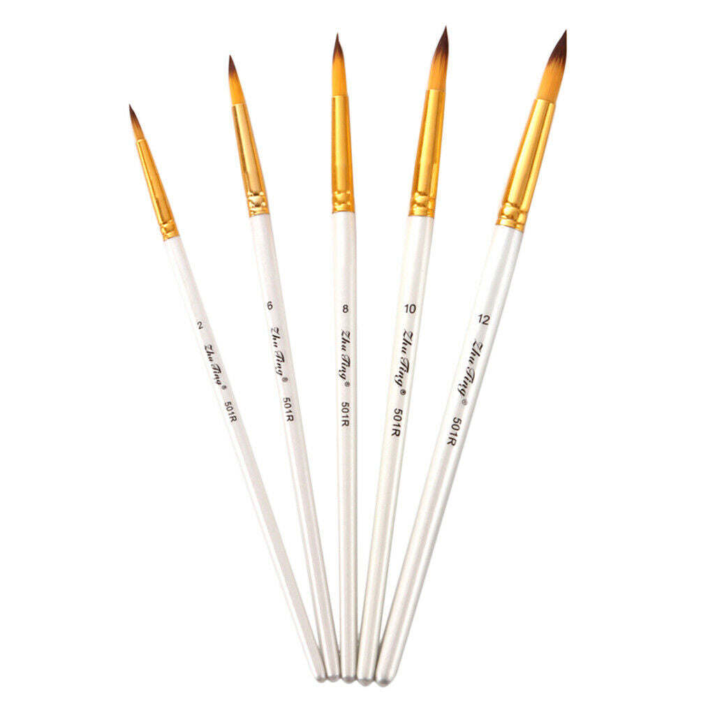 5x Nylon Round Tip Hair Brush Watercolor Acrylic Oil Painting Brush