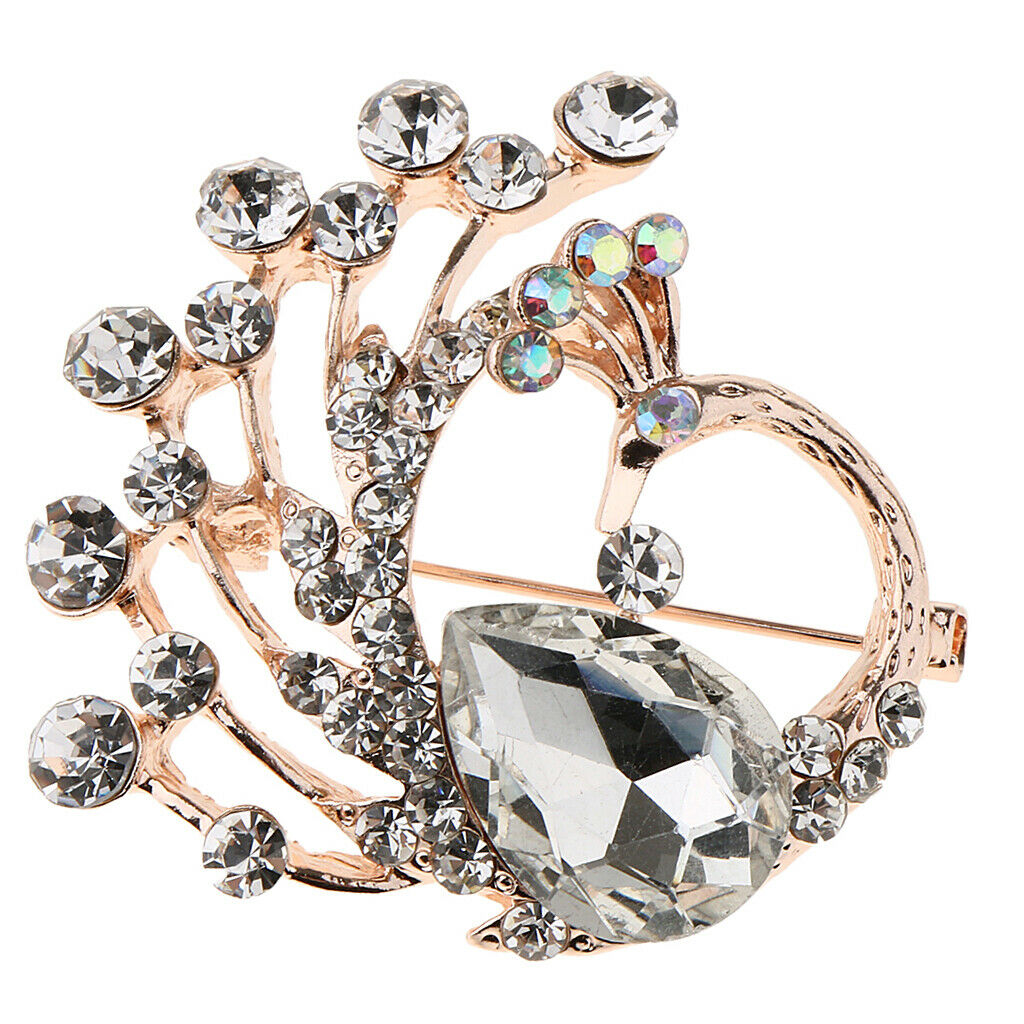 Women Crystal Peacock Brooch Wedding Bouquet Pin Jewelry Party White