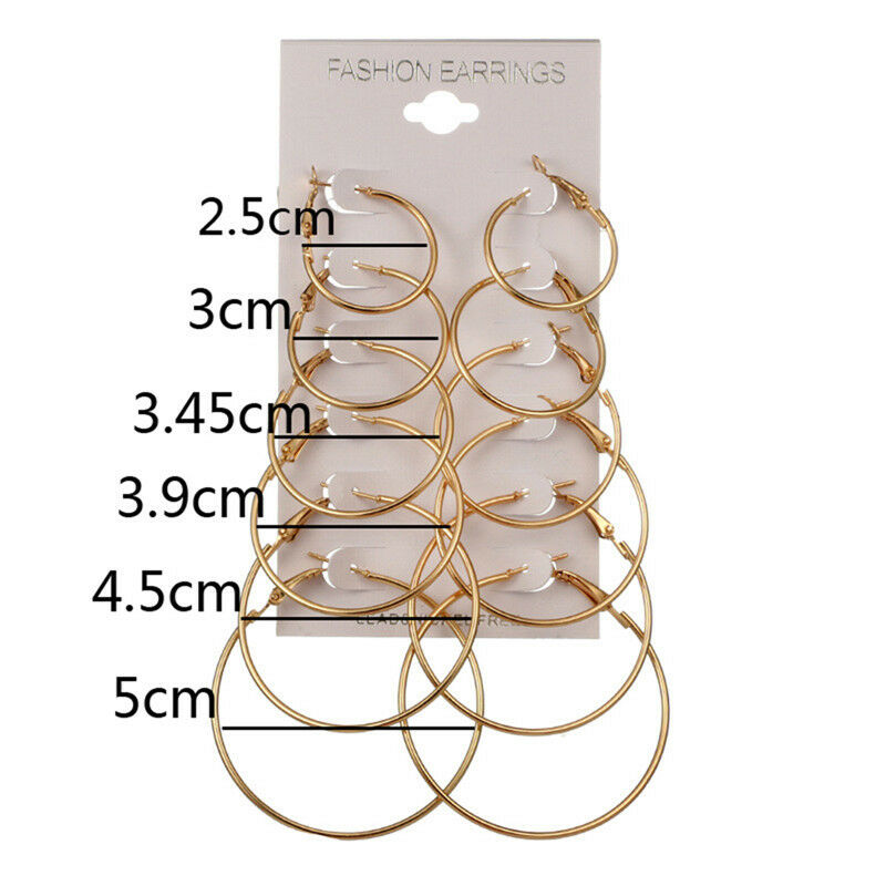 6Pairs/1Set Round Hoop Dangle Geometric Circle Earrings Women Jewelr.l8