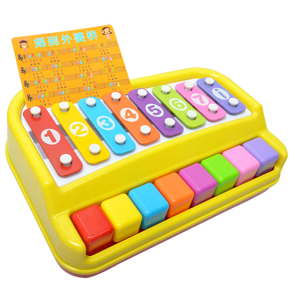 2 In 1 Piano Xylophone 8 Keys Mini Glockenspiel Instrument with Music Cards