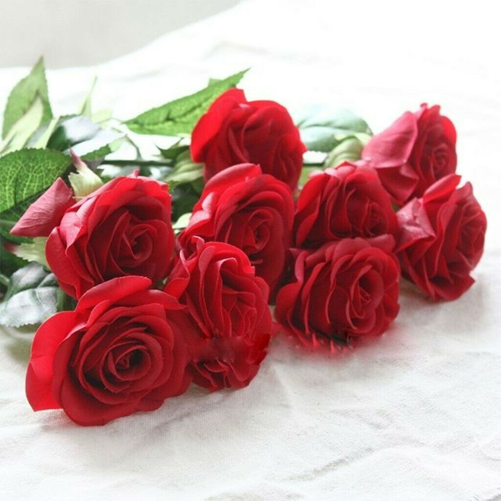 Artificial Lifelike Single Stem Rose Flower Wedding Party Craft Decor -Red