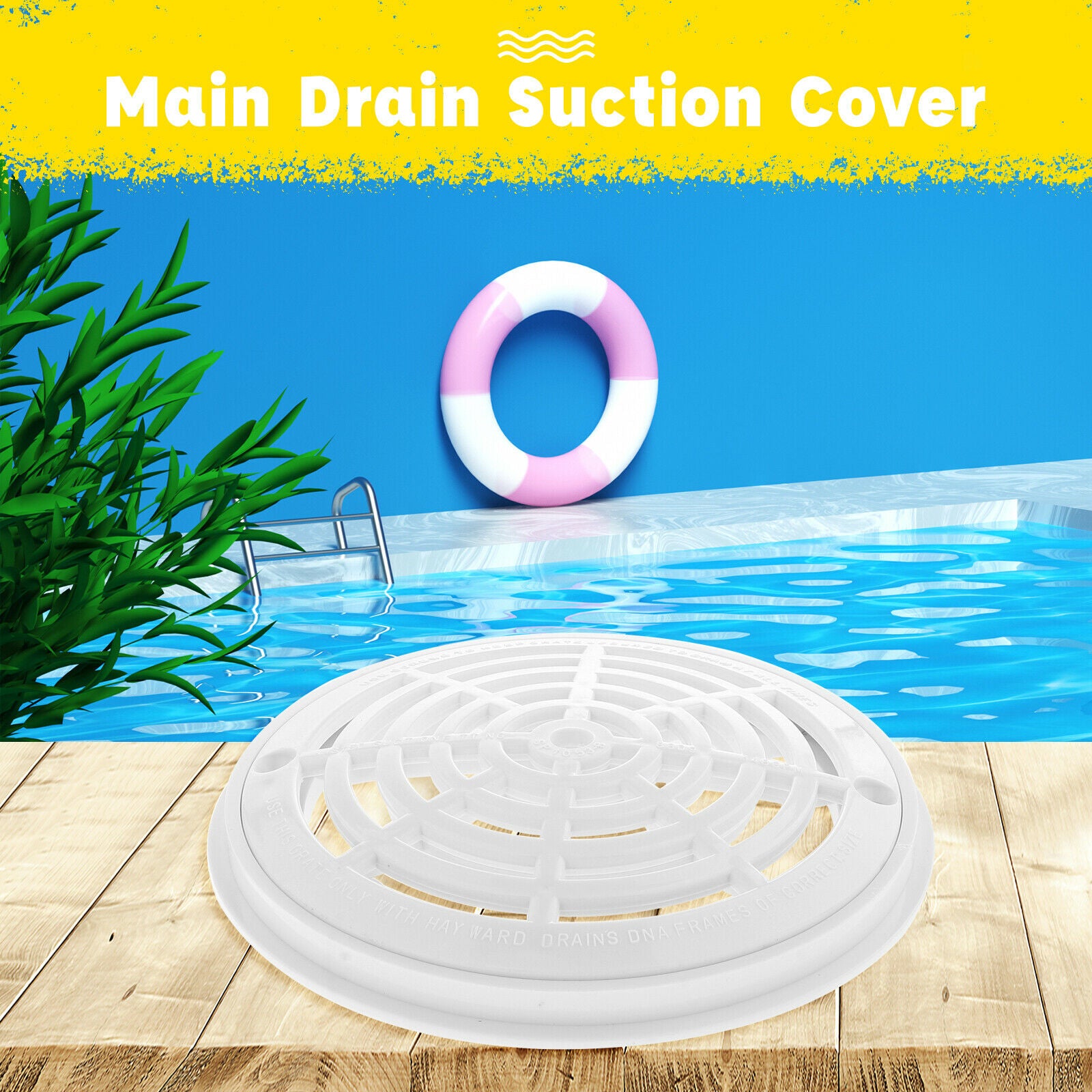 Plastic 8'' Replacement Main Drain Cover Overflow Suction Outlet Accessary