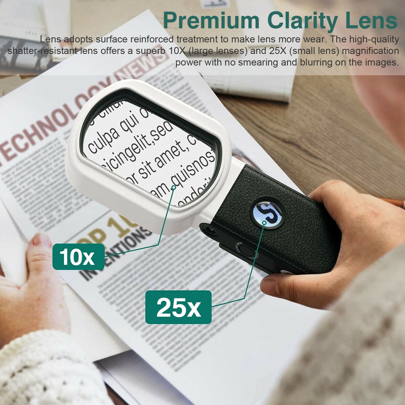 25X 10X Magnifying Glass With Light 9 LED Lamp Magnifier Foldable Stand Table