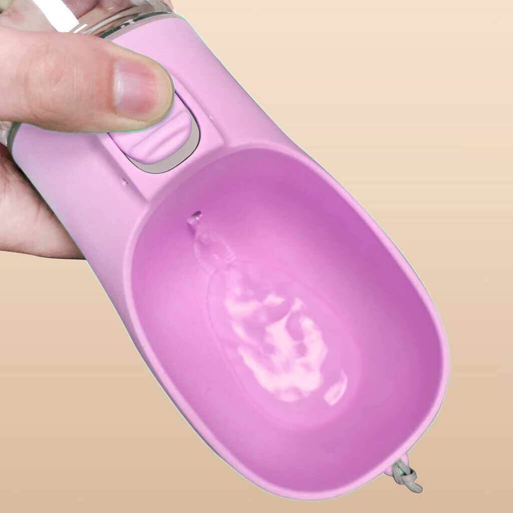 Dog Bottle Leakproof Pet Cat & Poop Bag Dispenser Bowl for Walking Pink