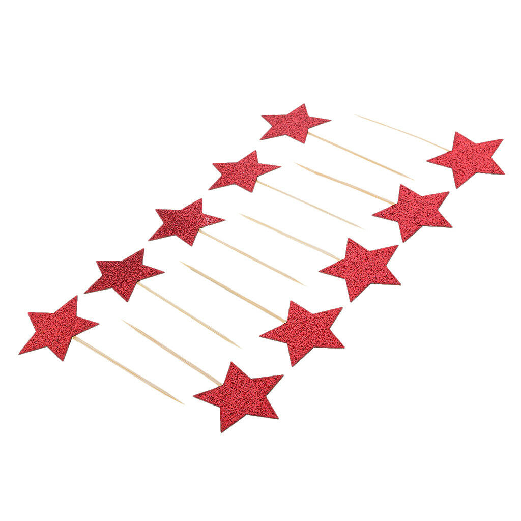 10Pcs Kids Birthday Cupcake Toppers Glitter Star Party Decor Baby Shower Red
