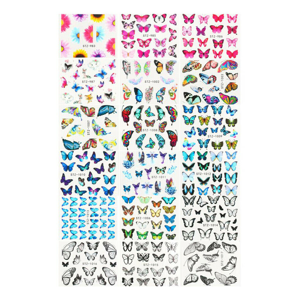 30 Pcs Nail Art Stickers Water Transfer Nails Decals Butterfly Manicure Tips