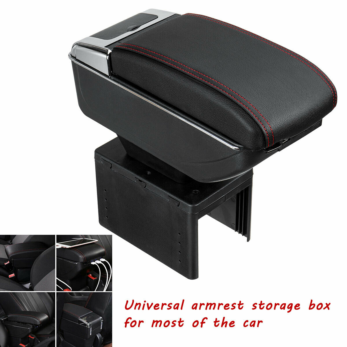 Universal USB Storage Arm rest Cushion Armrest Centre Console Box Leather