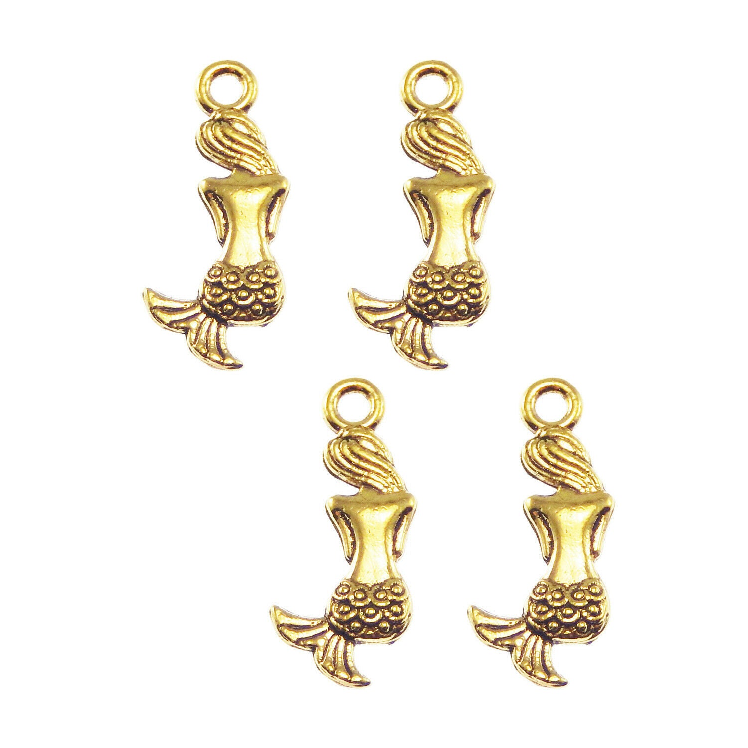 30 pcs Golden Alloy Cute Mermaid Charms Dangles Earring Pendant Findings 20x8 MM