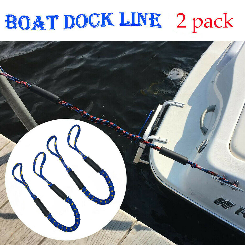 2pcs 4ft Bungee Stretching Dock Line for Boat Pontoon Tie Down Blue 2