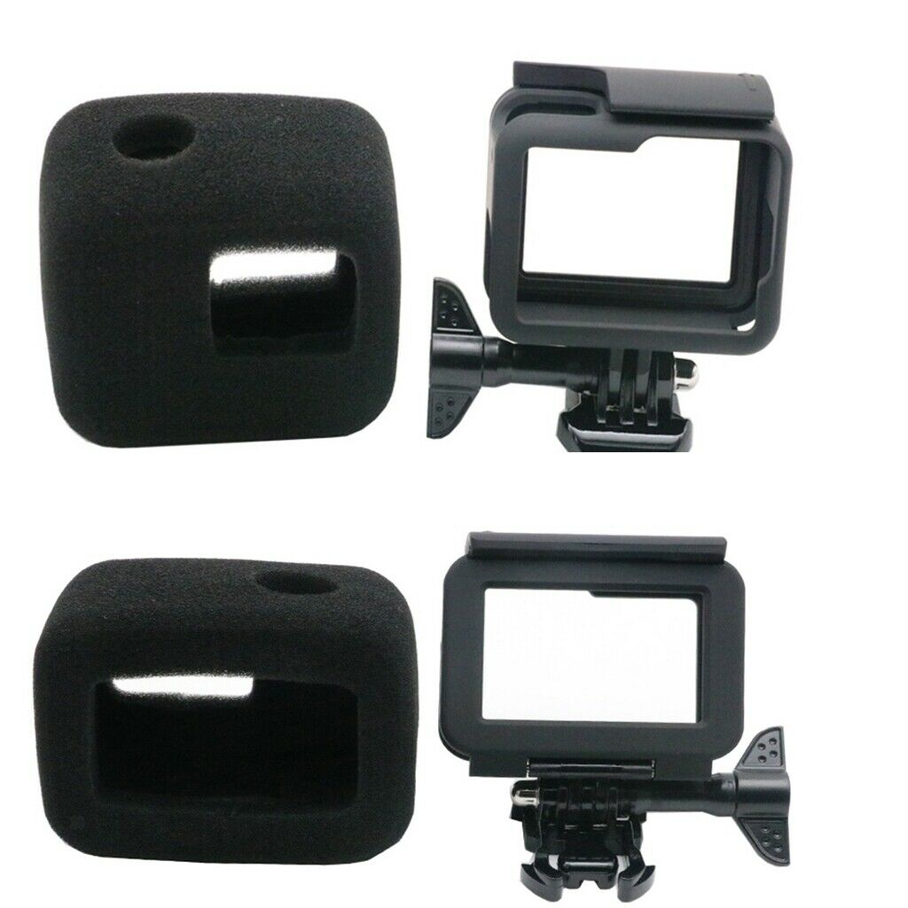 2Pcs Windshield Foam Cover Noise Reduce + Frame for GoPro Go Pro Hero 5 6 7
