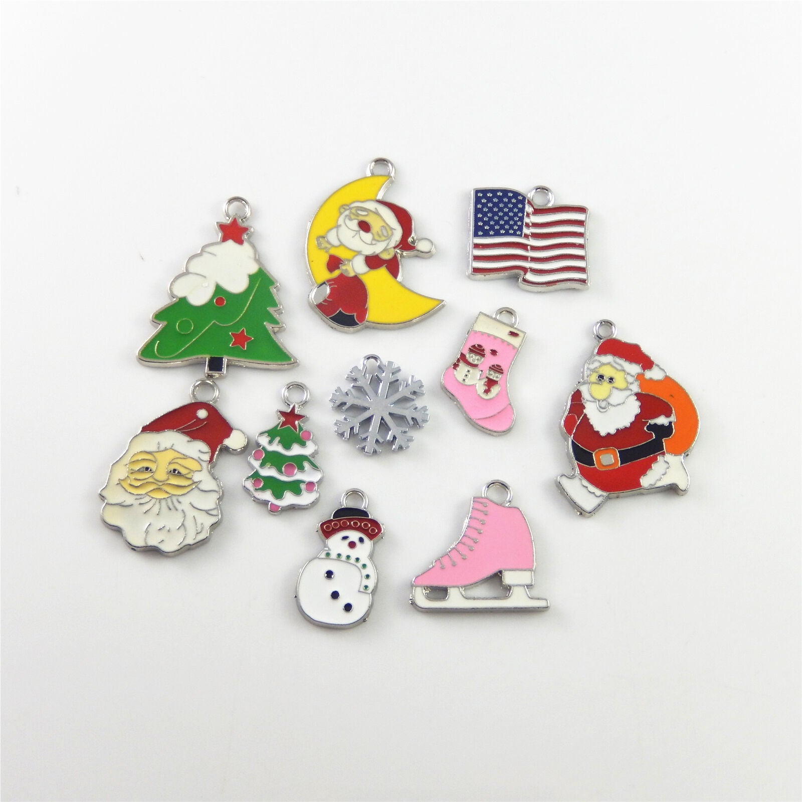 10 pcs Assorted Christmas Series Charms Oil Drip Enamel Pendant Findings 2-3cm
