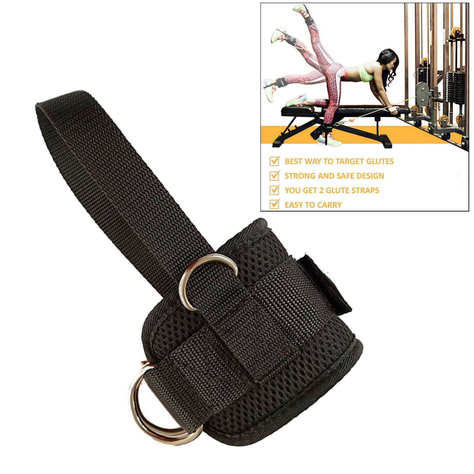 Ankle Strap Adjustable D-Ring Padded Ankle Cuff Weightlifting Glute Workouts